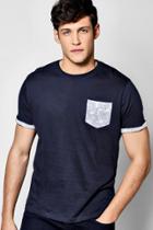 Boohoo Paisley Pocket Print T Shirt Navy