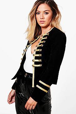 Boohoo Petite Donna Military Velvet Jacket