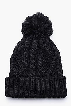 Boohoo Cable Knit Bobble Beanie