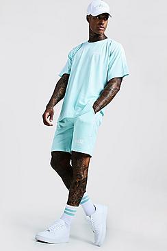 Boohoo Man Print T-shirt & Short Set With Tape Detail