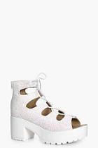 Boohoo Bethany Shimmer Lace Up Cleated Sandals