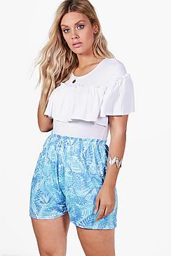 Boohoo Plus Anna Palm Print Flippy Shorts