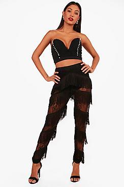 Boohoo Jade Woven Extreme Tassel Trouser