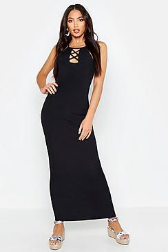 Boohoo Rib Cross Front Detail Dress
