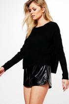 Boohoo Molly Crop Tie Detail Jumper Black