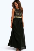 Boohoo Boutique Lia Lace & Metallic Maxi Dress Black