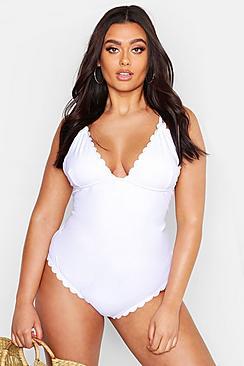 Boohoo Plus Scallop Edge Swimsuit