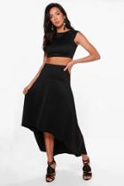 Boohoo Heather Dip Hem Skirt & Crop Top Co-ord Set Black