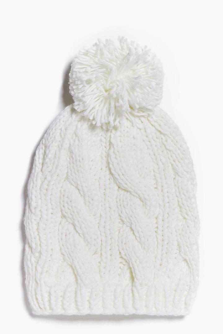 Boohoo Olivia Supersoft Bobble Hat White