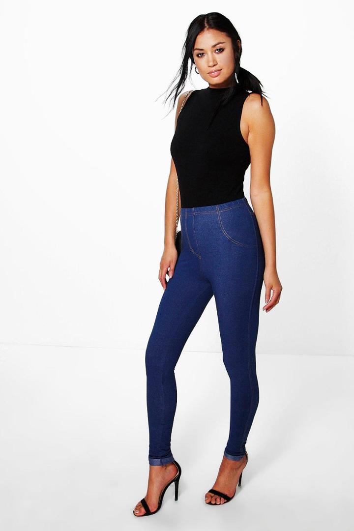 Boohoo Amelle Turn Up Pocket Back Jeggings Blue