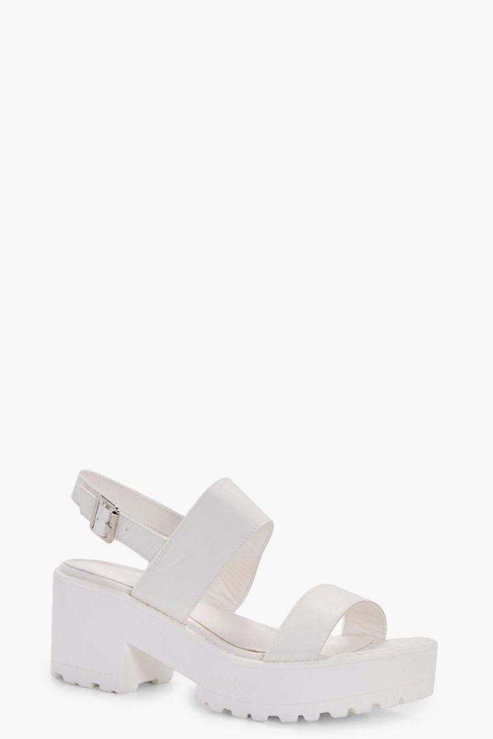 Boohoo Faye Cleated Double Strap Sandal White