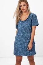 Boohoo Plus Aimee Acid Wash Sweat Dress Blue