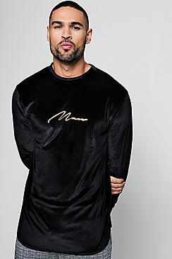 Boohoo Long Sleeve Velour Man Foil Print T-shirt