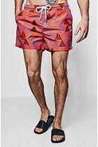 Boohoo Red Triangle Print Swim Shorts