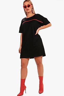 Boohoo Plus Sara Sports Trim T Shirt Dress
