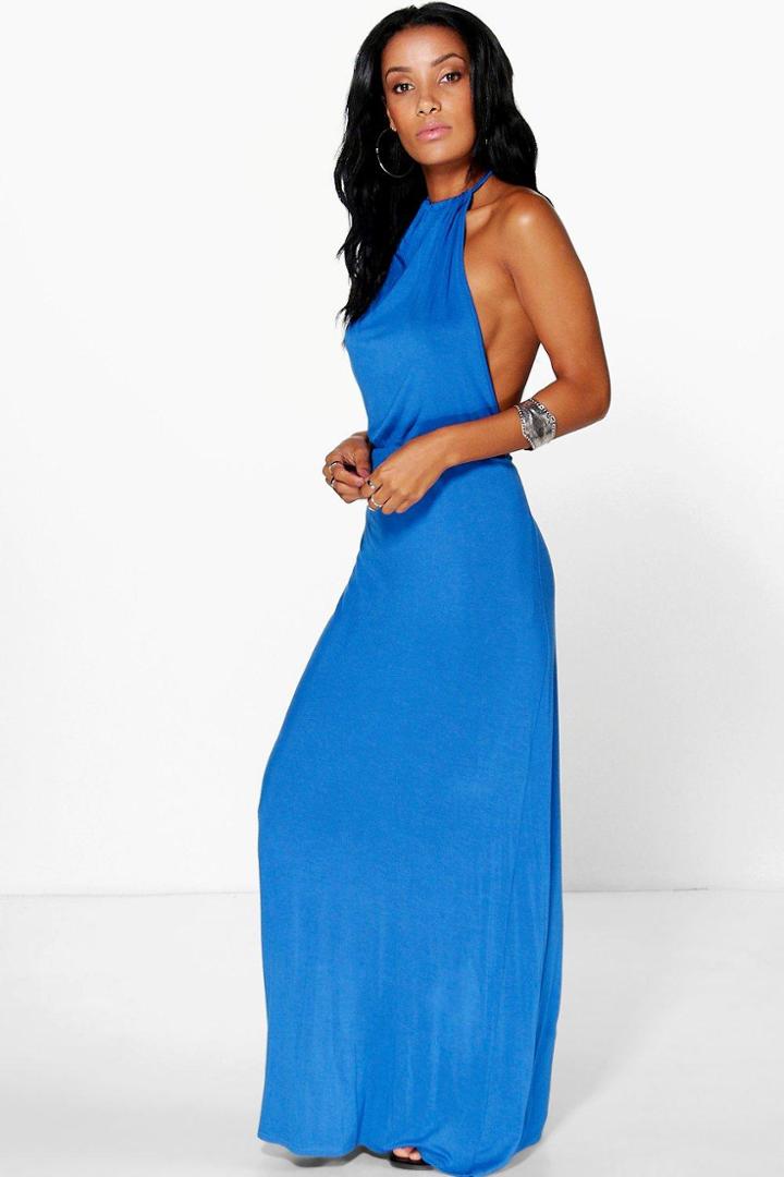 Boohoo Ella Halterneck Bandeau Maxi Dress Blue