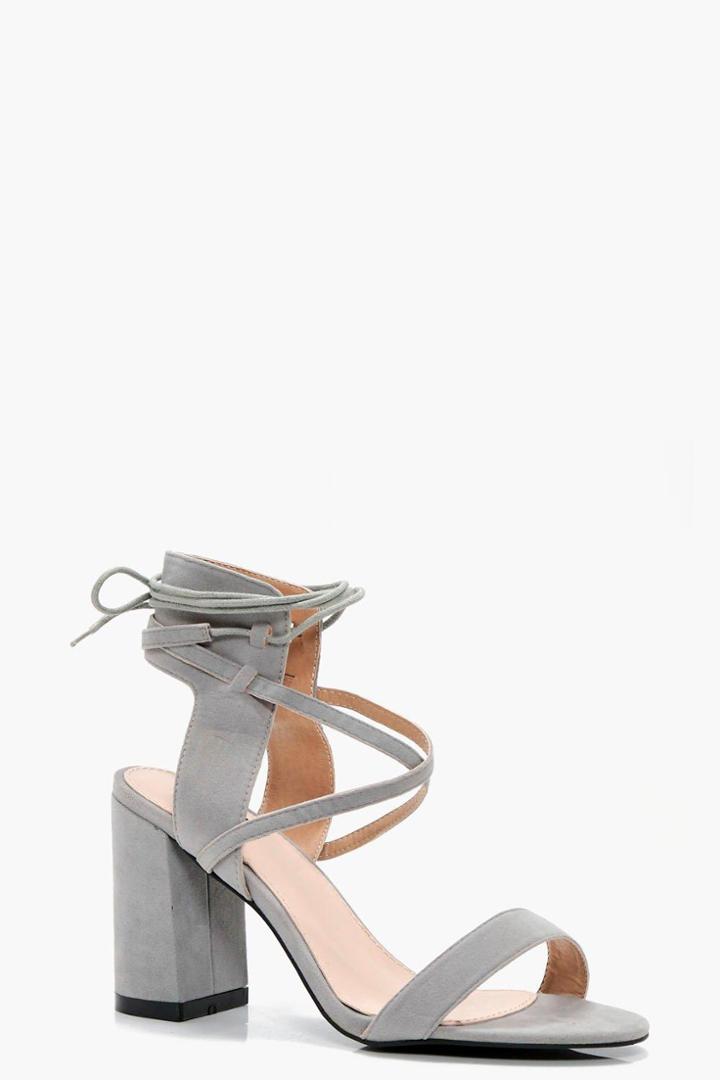 Boohoo Leila Wrap Strap Block Heel Grey