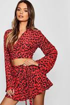 Boohoo Leopard Long Sleeve Wrap Top + Tie Front Short
