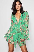 Boohoo Amanda Floral Print Flared Sleeve Shift Dress