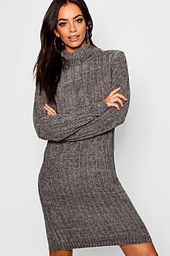 Boohoo Ribbed Roll Neck Jumper Dress