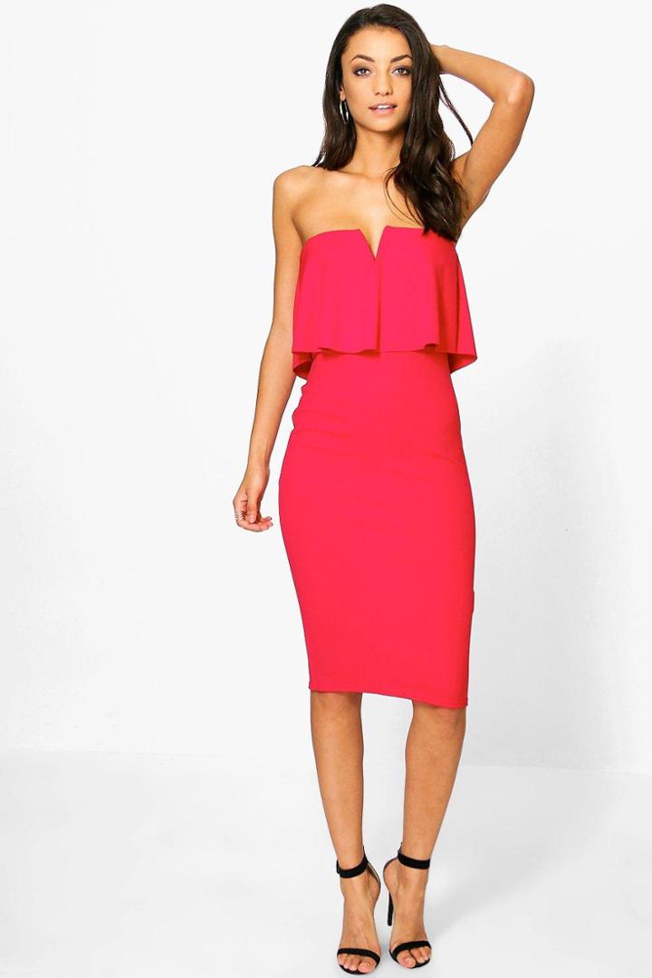 Boohoo Tall Sebra Ruffle Midi Dress Red