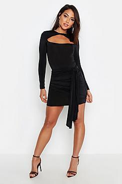 Boohoo Slinky Draped Tie Side Mini Skirt