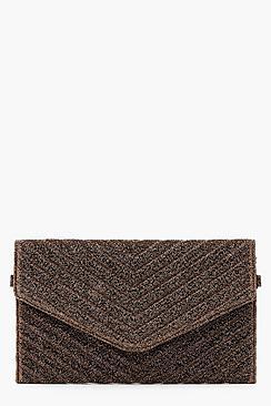 Boohoo Glitter Quilted Clutch And Chain