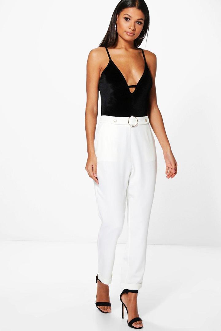 Boohoo Avah Waist Detail Tailored Trousers Ivory