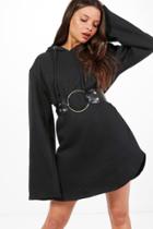 Boohoo Sophie Belted Wide Sleeve Sweat Dress Black