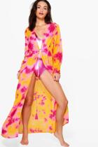 Boohoo Abigail Tie Dye Maxi Beach Kimono Pink