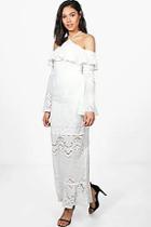 Boohoo Boutique Frey Bardot Ruffle Lace Maxi Dress