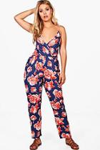 Boohoo Plus Laura Floral Strappy Wrap Jumpsuit