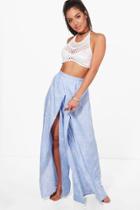 Boohoo Lara Pineapple Split Leg Beach Trouser Blue