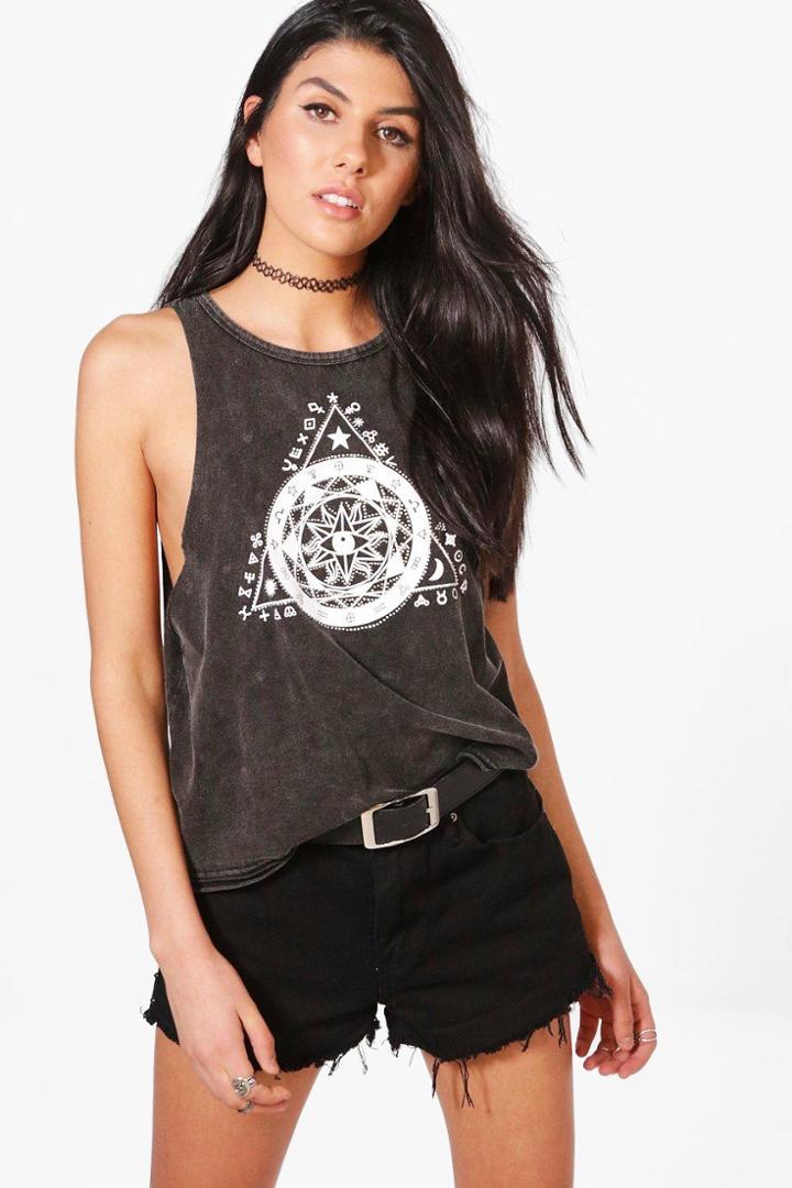 Boohoo Faith Embellished Zodiac Tank Top Black