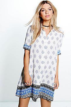 Boohoo Tammy Paisley Border Print Shirt Dress