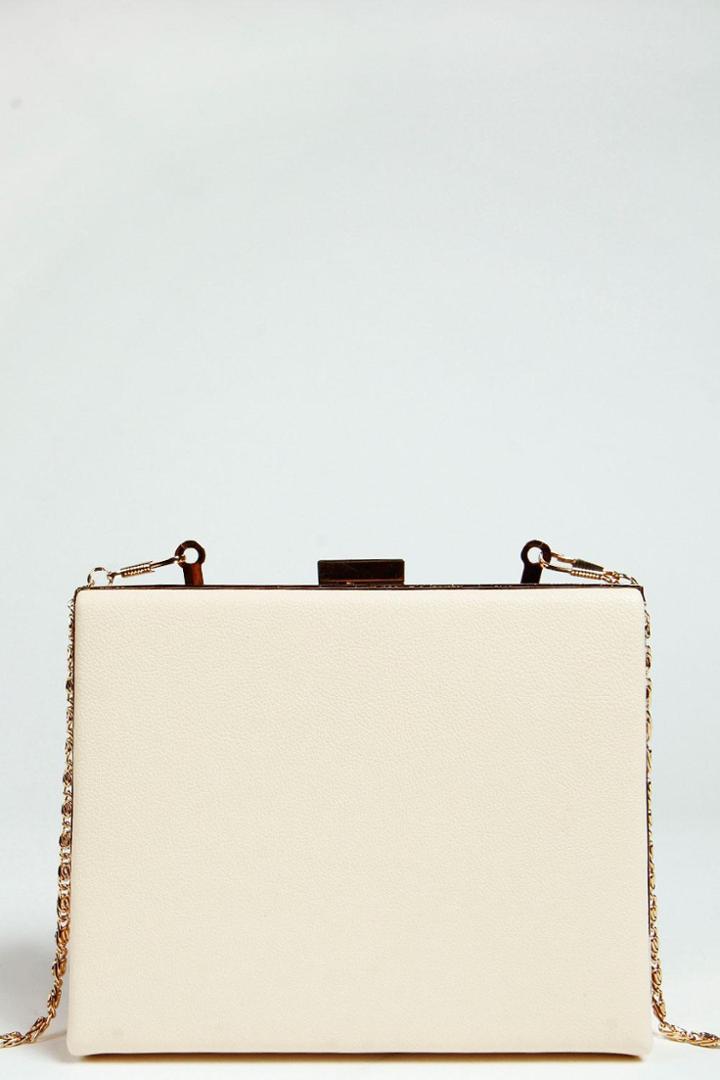 Boohoo Lucy Box Clutch Bag - Cream