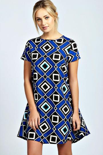 Boohoo Summer Cap Sleeve Geo Swing Dress - Multi