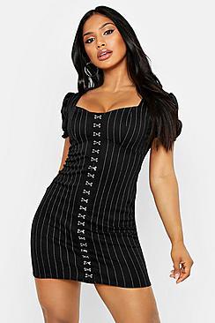 Boohoo Pinstripe Cupped Hook & Eye Mini Dress