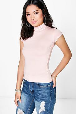 Boohoo Petite Abela Cap Sleeved Turtle Neck Basic Top