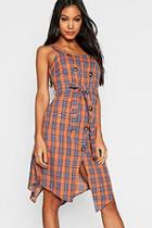 Boohoo Check Horn Button Midi Dress