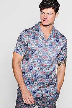 Boohoo Print Short Sleeve Revere Shirt Co-ord