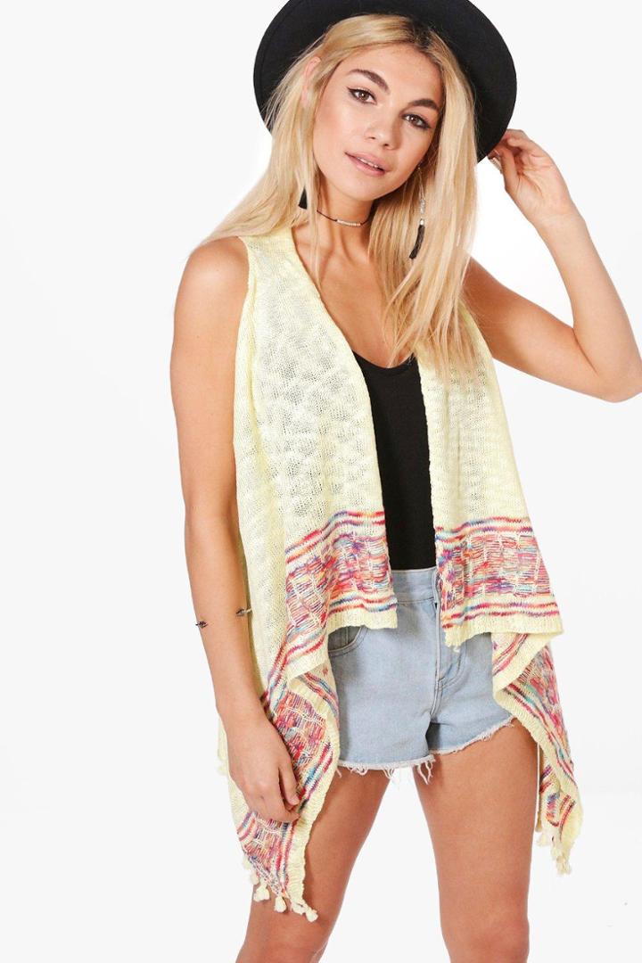 Boohoo Gemma Aztec Trim Sleeveless Cardigan Yellow