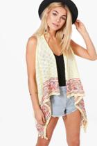 Boohoo Gemma Aztec Trim Sleeveless Cardigan Yellow