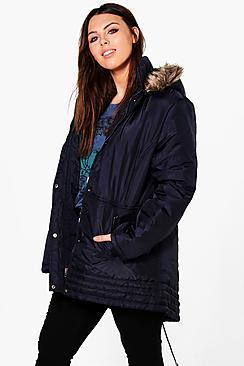 Boohoo Plus Hollie Faux Fur Trim Parka Coat