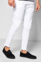 Boohoo White Skinny Fit Biker Jeans With Raw Hem White