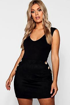 Boohoo Plus Horn Button Suedette Skirt