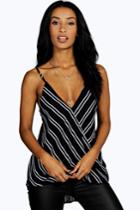 Boohoo Alice Asymmetric Stripe Wrap Over Woven Cami Black