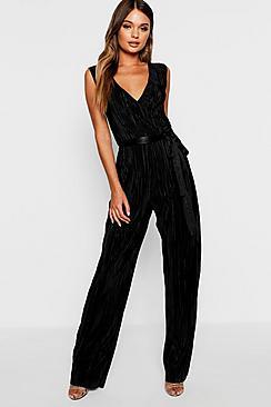 Boohoo Plisse Plunge Jumpsuit