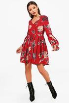 Boohoo Mia Ladder Trim Ruffle Sleeve Smock Dress