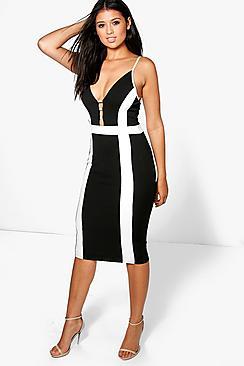 Boohoo Emma Contrast Panel Midi Bodycon Dress